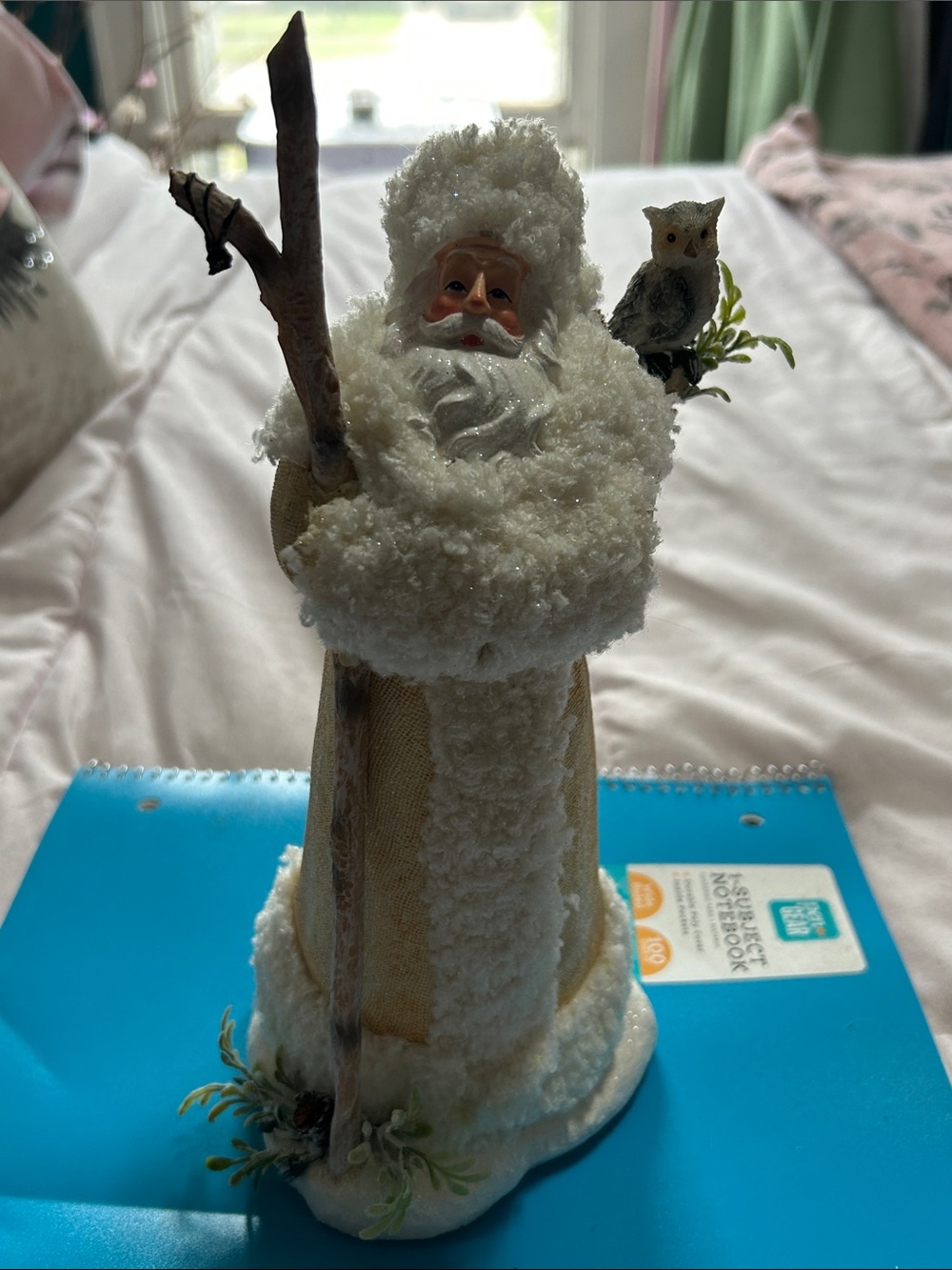 Expressions White Woodland Santa Figurine with Owl Accent 18” NWT